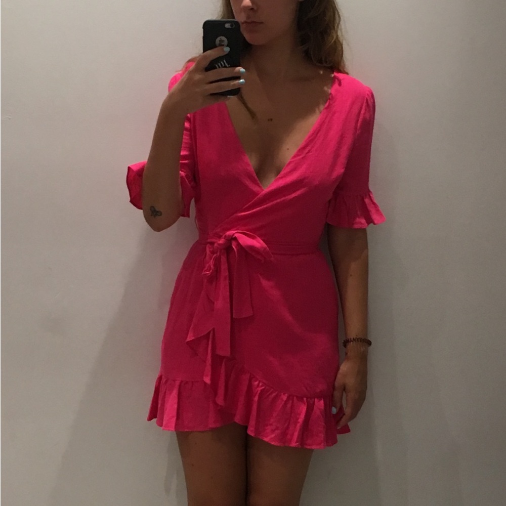 Pink frilled mini dress size M